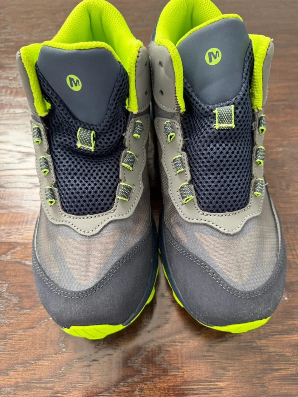 Merrel Athletic Sneakers- Hiking Boots in Charcoal & Neon Yellow. Waterproof.